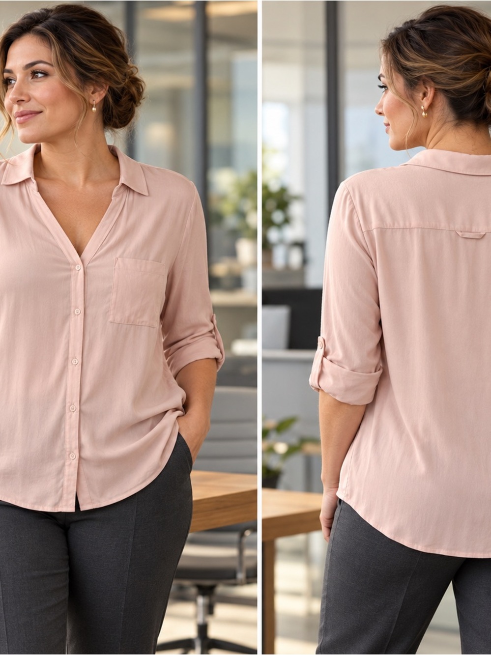 RW&CO. Dusty Pink Button-Up Blouse
